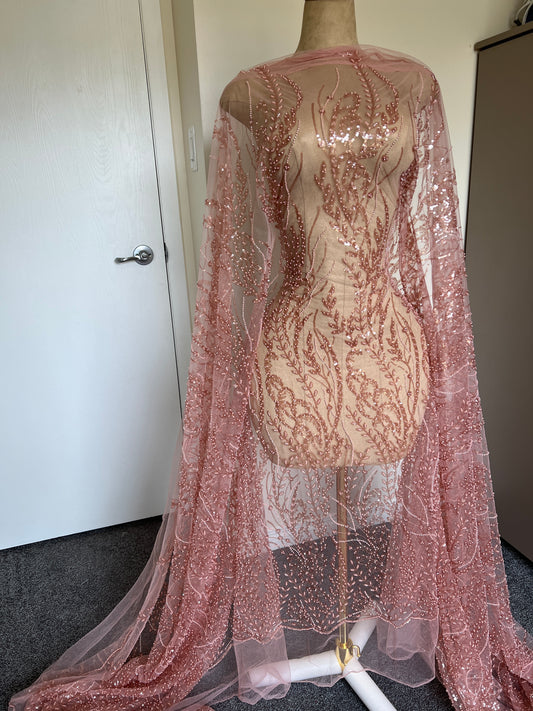 BLUSH PINK BEADED LACE