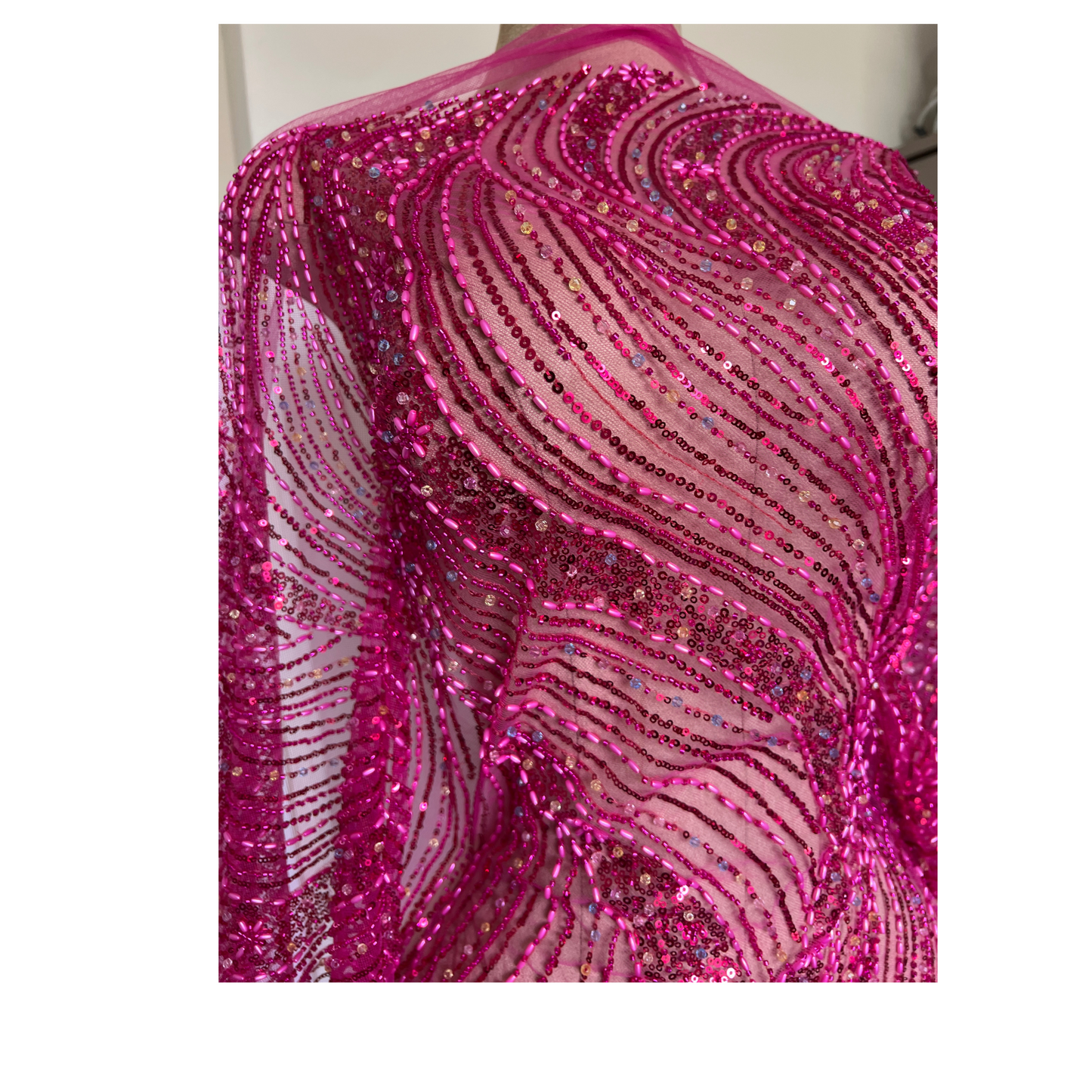 SWIRL FUCIAL PINK BEADED LACE